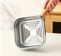 Ensemble de poêles à frire carrées à fond plat en acier inoxydable 316 avec poignée en bois amovible, idéales pour le camping, avec panier à friture et grille de cuisson vapeur