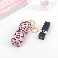 Porte-clés en cuir PU à imprimé léopard pour rouge à lèvres, étui organisateur portable pour baume à lèvres, pochette de rangement pour sac à main