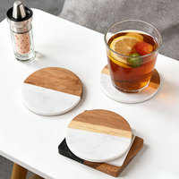 Vente en gros de sous-verres en bois et en marbre de style européen, hexagone rond personnalisé avec motif carré, tapis et tampons à usage domestique