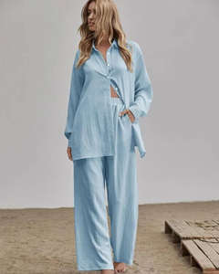 Pijama de invierno de manga larga personalizado, pijama suave de bambú, ropa de dormir de cáñamo de lino, conjuntos de mujer, ropa de dormir para mujer - Product Image 3