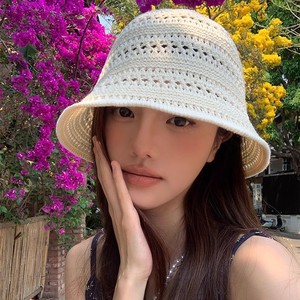 หมวกบักเก็ตผู้หญิงผ้าฝ้ายระบายอากาศได้ดีพับเก็บได้หมวกชาวประมงสีทึบสำหรับการออกนอกบ้านไปชายหาด - Product Image 1
