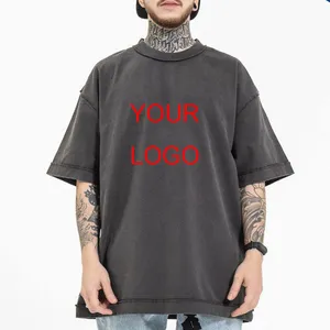사용자 정의 로고 남성 씻어 빈티지 스타일 티셔츠 도매 빈 면 산성 세척 티셔츠 개인화 된 대형 빈티지 티셔츠