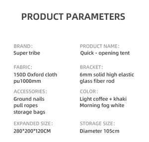 Super Tribe <span class=keywords><strong>Tente</strong></span> <span class=keywords><strong>de</strong></span> <span class=keywords><strong>camping</strong></span> pliante portable pour l'extérieur entièrement automatique, ouverture rapide en une seconde, aluminium épais et étanche à la pluie, été - Product Image 6
