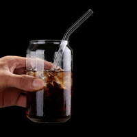 Ensemble de gobelets en verre en forme de canette de bière de luxe de 350 ml (12 oz) transparents, faits à la main, gobelet à smoothie, couvercle en bambou, paille en verre pour le café, les hôtels