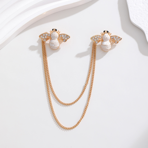 Großhandel Vintage Bee Quaste Goldkette Brosche Herren-und Damen anzug Bee Pin Zubehör Kristall legierung Schmuck Dekoration - Product Image 6