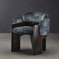 Fauteuil d'appoint personnalisable en bois massif, rembourré en tissu avec coussin épais, idéal pour salon moderne, hôtel, villa, ou espace détente.