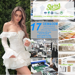 Mini abito <span class=keywords><strong>bianco</strong></span> personalizzato <span class=keywords><strong>senza</strong></span> <span class=keywords><strong>spalline</strong></span> con eleganti dettagli in pizzo e strati arruffati stile Sexy per eventi di festa - Product Image 1