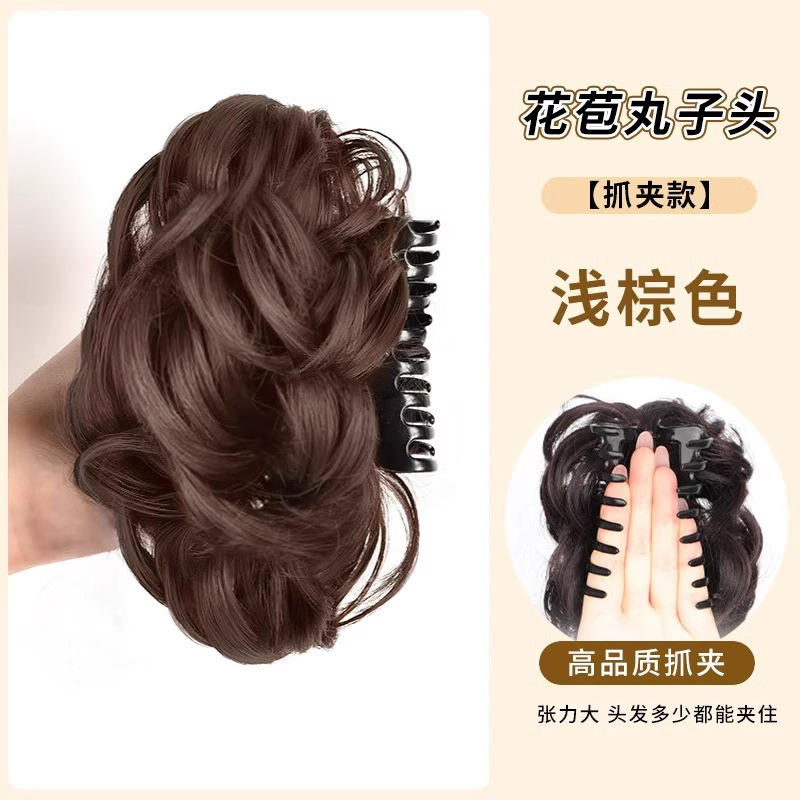 Flat-top, elegant bun hairstyle [light brown]