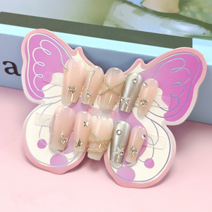 Qianya Chaîne Papillon Strass Adolescents Appuyez sur les ongles 10 PCS-<span class=keywords><strong>Faux</strong></span> ongles brillants pour les filles 12-18 ans, Ensemble de nail art réutilisable - Product Image 6