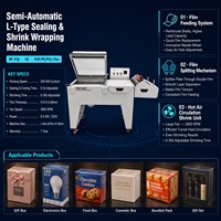 Machine d'emballage sous film rétractable semi-automatique L-Bar 200-500 cycles/h pour films POF, PVC, PE, boîtes, cosmétiques, aliments, quincaillerie, certifiée CE