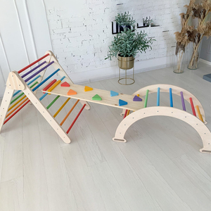 Foldable Montessori Wooden Playground Climber Pickler Cube Pickler Triangle Foldable Wooden Climbing Ladders For Kids Cubic