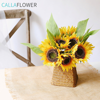 YC1038 Cadeau de remise de diplôme, bouquet de cinq têtes de tournesol, fleurs artificielles à vendre