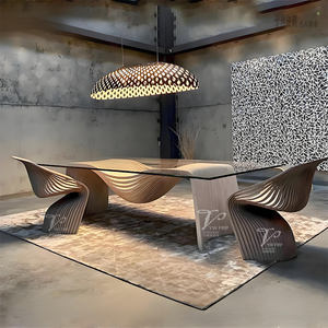 طاولة طعام من الخشب الصلب بتصميم إيطالي حديث وبسيط مع كرسي زجاجي إبداعي طويل للمساحات المكتبية والمؤتمرات والمفاوضات التجارية والفنية - Product Image 2