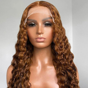 Pelucas frontales de encaje de cabello humano, Pelo Rizado brasileño virgen prearrancado, cutícula completa, Marrón miel, <span class=keywords><strong>Jerry</strong></span>, precio de fábrica - Product Image 1