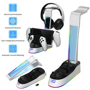 Station de charge avec support de casque pour manette PS5 Indicateur de charge lumineux RVB pour console de jeu Sony Playstation Portal - Product Image 2