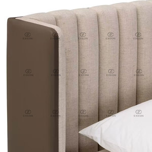 Headboard Bed Velvet Upholsteredmodern Queen Size Bedminimalist <strong>Furniture</strong> Hug Vertical Striped Embrace Bed - Product Image 5