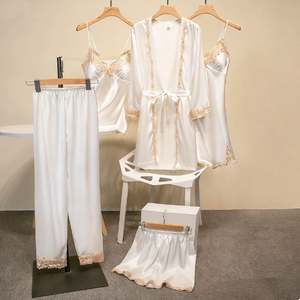 Sfy-y5025 Conjunto de Pijamas de Encaje de Poliéster Sexy de Alta Calidad de 5 Piezas con Bordado 3D, Top, Pantalones Cortos, Pantalones Largos y Bata para Mujer - Product Image 3