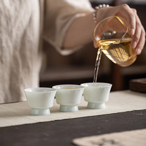 Shadow Blue Lotus Petal Porcelain <b>Teacup</b> Dehua County Kung Fu Tea Individual Cup - Product Image 3