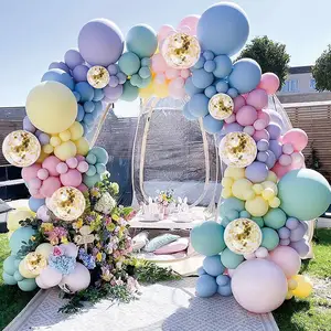 复活节马卡龙气球花环装饰神奇彩虹气球结婚生日周年活动粉彩气球花环套件