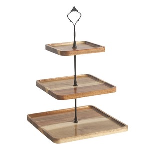 Wooden Dessert Display <b>Stand</b> <b>3</b> <b>Tier</b> Square Tray For <b>Cake</b> Fruit Pastry Wedding Party Tableware - Product Image 1