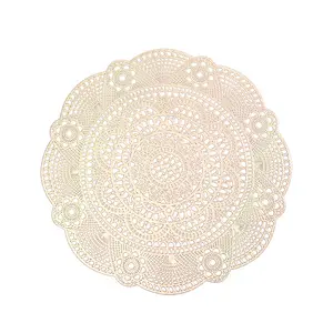 Round Pressed Placemats Hot Stamping Sliver Baroque Flower Pattern Washable Table Mats