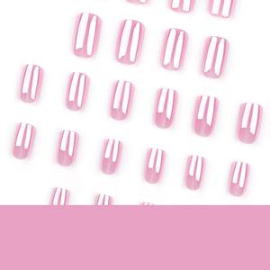 12 Uñas Postizas Acrílicas Recubiertas de Estilo Japonés, Color Rosa Dulce, Forma Almendrada Corta, Media Cobertura, Uñas Artificiales, Uñas Falsas, Pegamento - Product Image 4