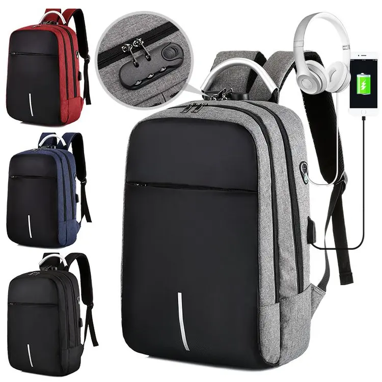 Custom Logo Factory Travel Waterproof Anti-theft Men's Mochilas Laptop Backpack Bag With USB