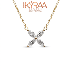 เครื่องประดับชั้นดีลดราคาพิเศษ ทองคำแท้ 14K ประดับเพชร สร้อยคอจี้รูปดอกไม้สี่กลีบ สไตล์โรแมนติกสำหรับผู้หญิง พร้อมใบรับรอง - Product Image 1