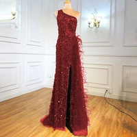 Robes de soirée sexy personnalisées à fente latérale avec une épaule Largos Elegantes Y Moda 2023 paillettes et plumes