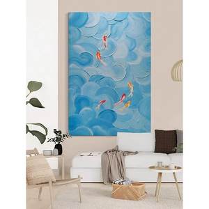 Nuova pittura a olio di pesce Koi dipinta a mano cinese astratta nove <span class=keywords><strong>disegni</strong></span> blu soggiorno trama decorativa tela moderna - Product Image 3