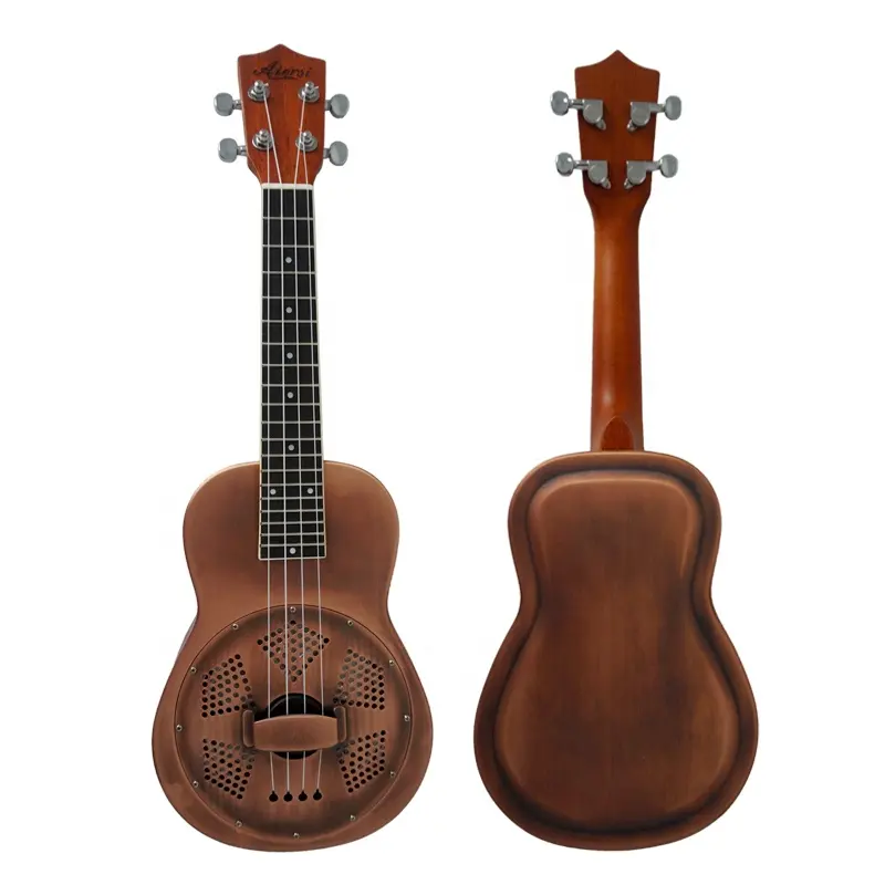 Aiersi High quality Vintage Red Rust 24 Inch Concert Bell Brass Resonator Ukelele Hawaii Ukulele With Case for Sale
