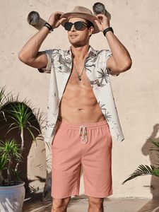 <strong>Men's</strong> Solid 80% Cotton 20% <strong>Linen</strong> <strong>Shorts</strong> Casual Elastic Waist Drawstring Summer Beach Vacation Yoga Golf with Pockets - Product Image 5