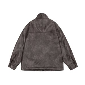 Giacca Casual da Uomo in Pelle PU Impermeabile Antivento con Colletto Alto e Zip Intera, Stile Vintage Lavato, Taglie Grandi e Oversize - Product Image 5