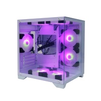 Gabinete de PC MANMU Stock Gaming Mid Tower, color blanco, vidrio templado transparente, gabinetes de computadora Matx para gamers con ventiladores RGB.