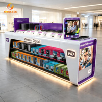 Estantes para Tienda de Accesorios y Electrónica para Teléfonos, Kiosco de Exhibición de Teléfonos con Diseño Curvo y Brillante, con Tira de Luces LED