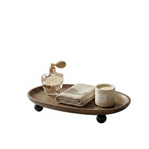 Oval Wooden Serving Tray With <b>Wheels</b> Minimalist Design Handmade Solid Wood Plate For Home Decor - Product Image 1