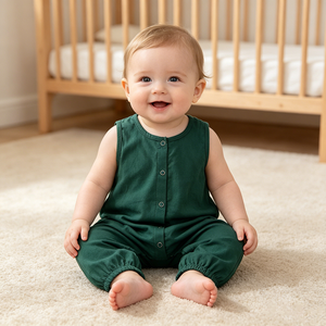 Mameluco de Lino y Algodón para Bebé de 6 a 9 <span class=keywords><strong>Meses</strong></span>, Sin Mangas, con Botones al Frente, Transpirable, Ropa de Verano para Bebé, Trajes para Recién Nacidos, Niños y Niñas - Product Image 1