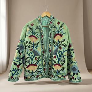 Chaqueta Blusón Hecha a Mano para Mujer, Otoño/Invierno, Transpirable, 100% Algodón, Estilo Bata, Forro de Seda Floral - Product Image 3