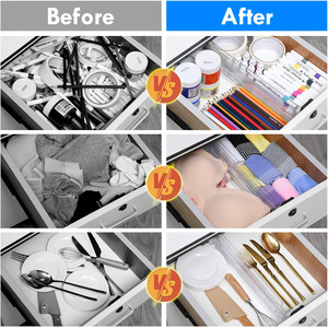 Diviseurs de tiroirs transparents réglables, séparateurs de tiroirs extensibles en plastique pour l'organisation de la <span class=keywords><strong>cuisine</strong></span>, de la chambre et du placard, hauteur de 3,2 pouces - Product Image 2