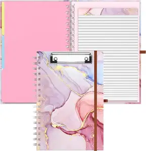 Spiral Clipboard Folio with Refillable Lined Notepad, Hardcover Clipboards with Interior Pockets, Elastic