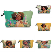 Voyage maquillage sac fermeture à glissière noir fille fleur imprimé National dessin animé Polyester pour soins de la peau rouge à lèvres stockage