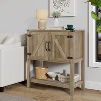 Konsol gaya Farmhouse Modern, 2 lemari penyimpanan, furnitur Panel kayu papan samping prasmanan sempit untuk penggunaan rumah ruang tamu