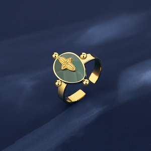 SP-LAM Nhẫn Ngọc Bích Pha Lê Châu Âu Trang Sức Bằng Thép Không Gỉ Hứa Hẹn Đính Hôn Bằng Đá Tự Nhiên Màu Xanh Lá Cây - Product Image 3