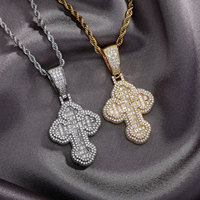 Collier Hip-hop plaqué or en cuivre, pendentif croix en zircon en forme de T, style streetwear vintage unisexe, bijoux tendance, vente en gros