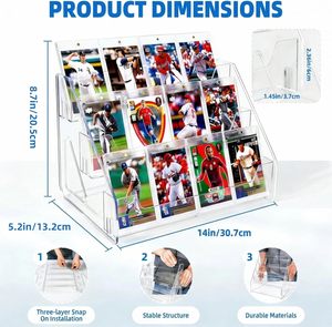 Organisateur de rangement transparent à 3 couches en acrylique pour cartes à collectionner, type sur pied, avec fermeture à clip, pour cartes sportives, cartes PSA, photocartes, CD et vinyles - Product Image 2