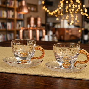 Crystal Glass <b>Cups</b> and <b>Saucers</b> Set of 2 with Gold Foil Flakes Handle Vintage Design for Party Presents Afternoon Tea - Product Image 2