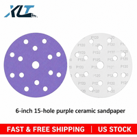 Disque de ponçage abrasif en céramique violette de 6 pouces à 15 trous avec dos auto-agrippant, sans poussière, pour la finition automobile OEM