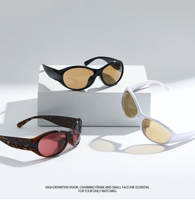 STY17035H Lunettes de soleil unisexes rétro années <span class=keywords><strong>90</strong></span>, monture ovale effet écaille, protection UV400, style enveloppant, pour la conduite - Product Image 5