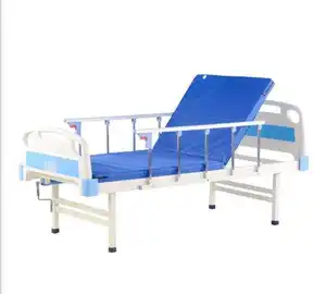 HICOMED-Cama de hospital manual de manivela individual de alta calidad con barandilla ajustable y almohadilla antiescaras