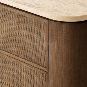 MYHOME 2025 <span class=keywords><strong>Commode</strong></span> de luxe à 6 tiroirs en chêne massif, plateau en travertin moderne, panneaux en rotin tressé, mobilier de chambre - Product Image 3